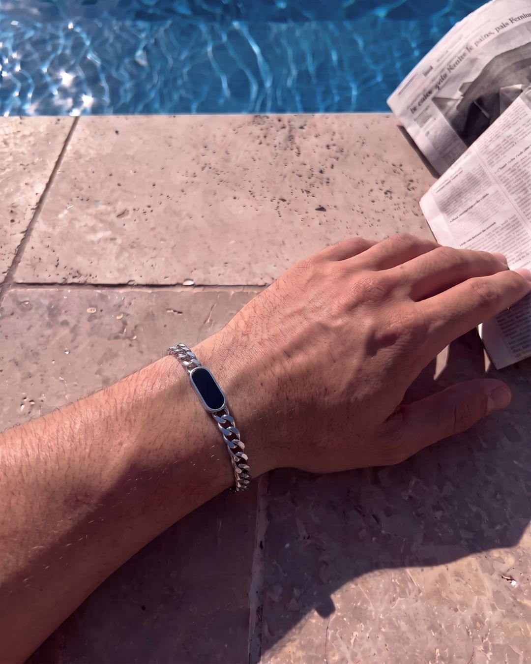 Bruce & Co Men’s Black Inlay Cuban Chain Bracelet, Adjustable Stainless Steel