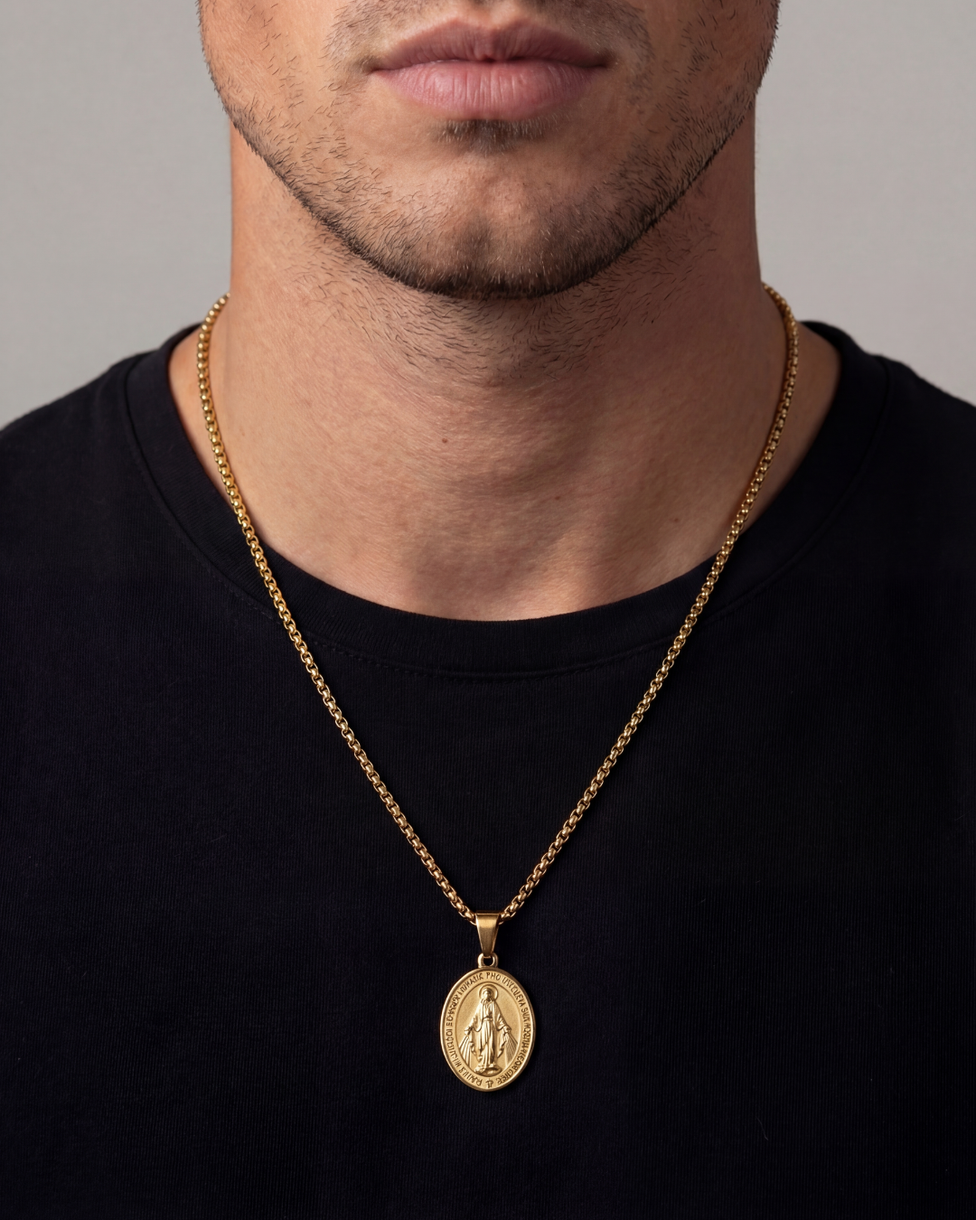 Bruce & Co Virgin Mary Medallion Necklace, Gold-Plated Steel