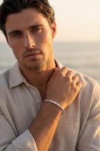 Bruce & Co Men’s Slim Wave Adjustable Open Cuff Bracelet, Silver-Plated