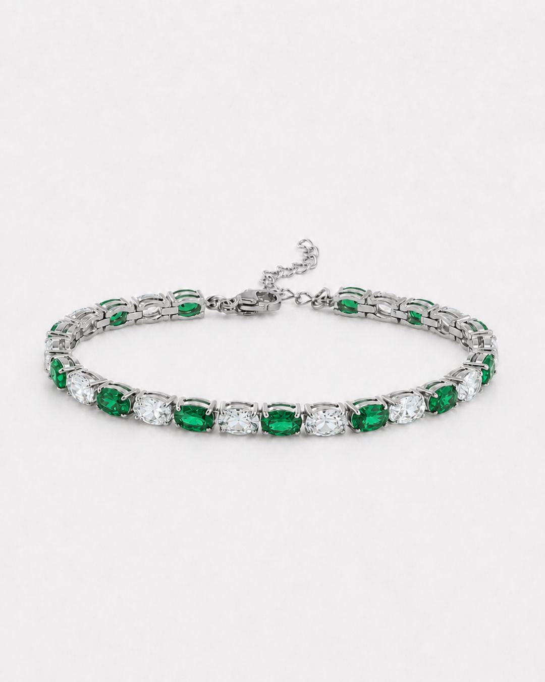 Bruce & Co Zafiro – Green and Clear Oval Zirconia Bracelet, Adjustable