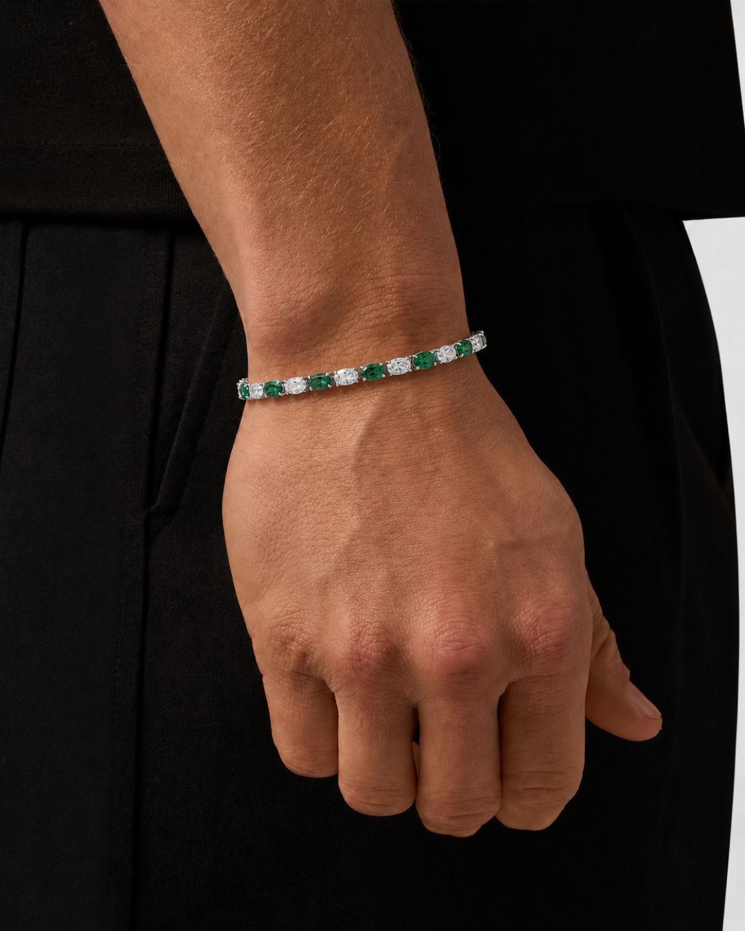 Bruce & Co Zafiro – Green and Clear Oval Zirconia Bracelet, Adjustable