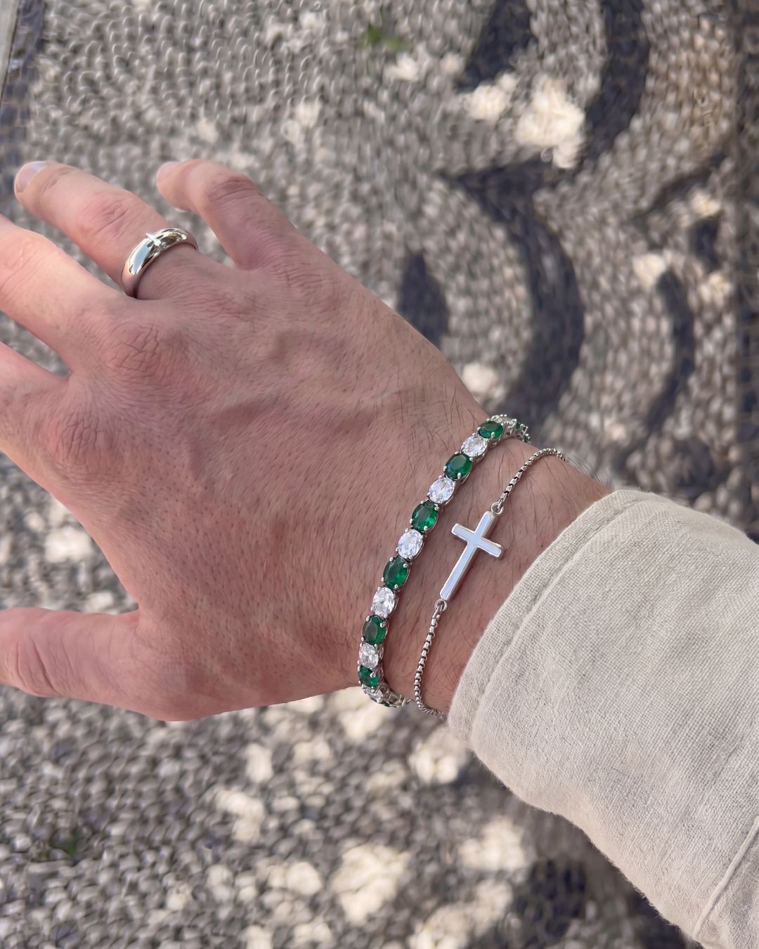 Bruce & Co Zafiro – Green and Clear Oval Zirconia Bracelet, Adjustable