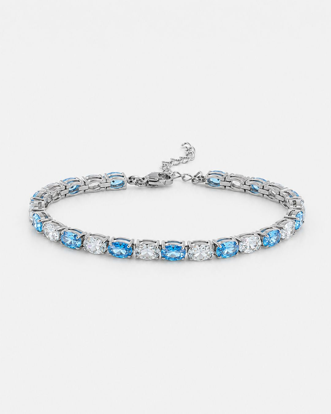 Bruce & Co Zafiro – Ocean Blue and Clear Oval Zirconia Bracelet, Adjustable