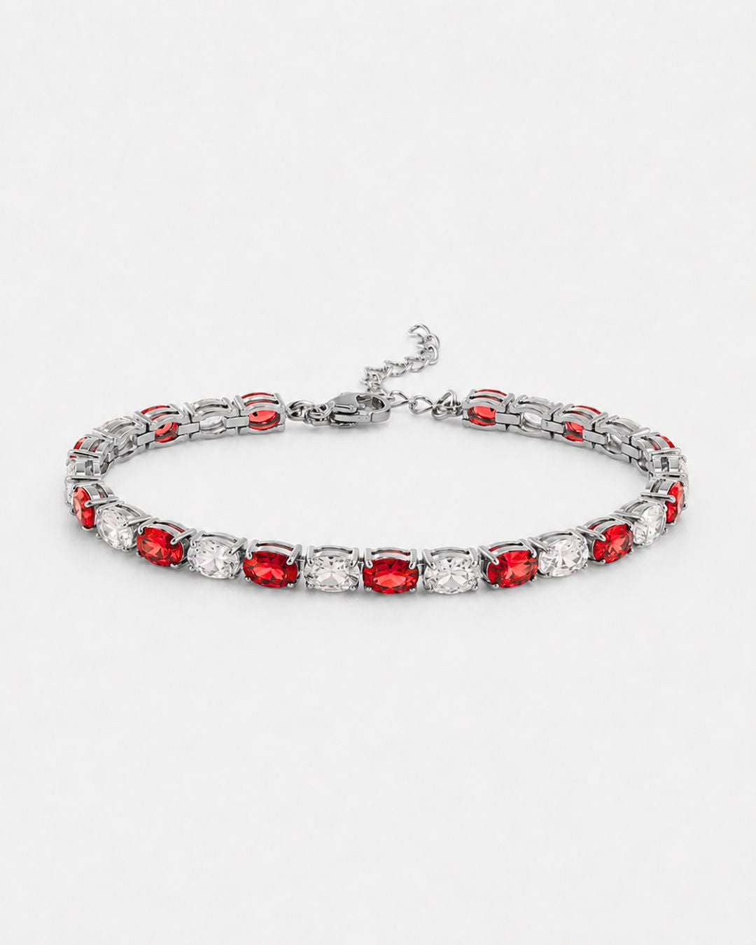 Bruce & Co Zafiro – Red and Clear Oval Zirconia Bracelet, Adjustable