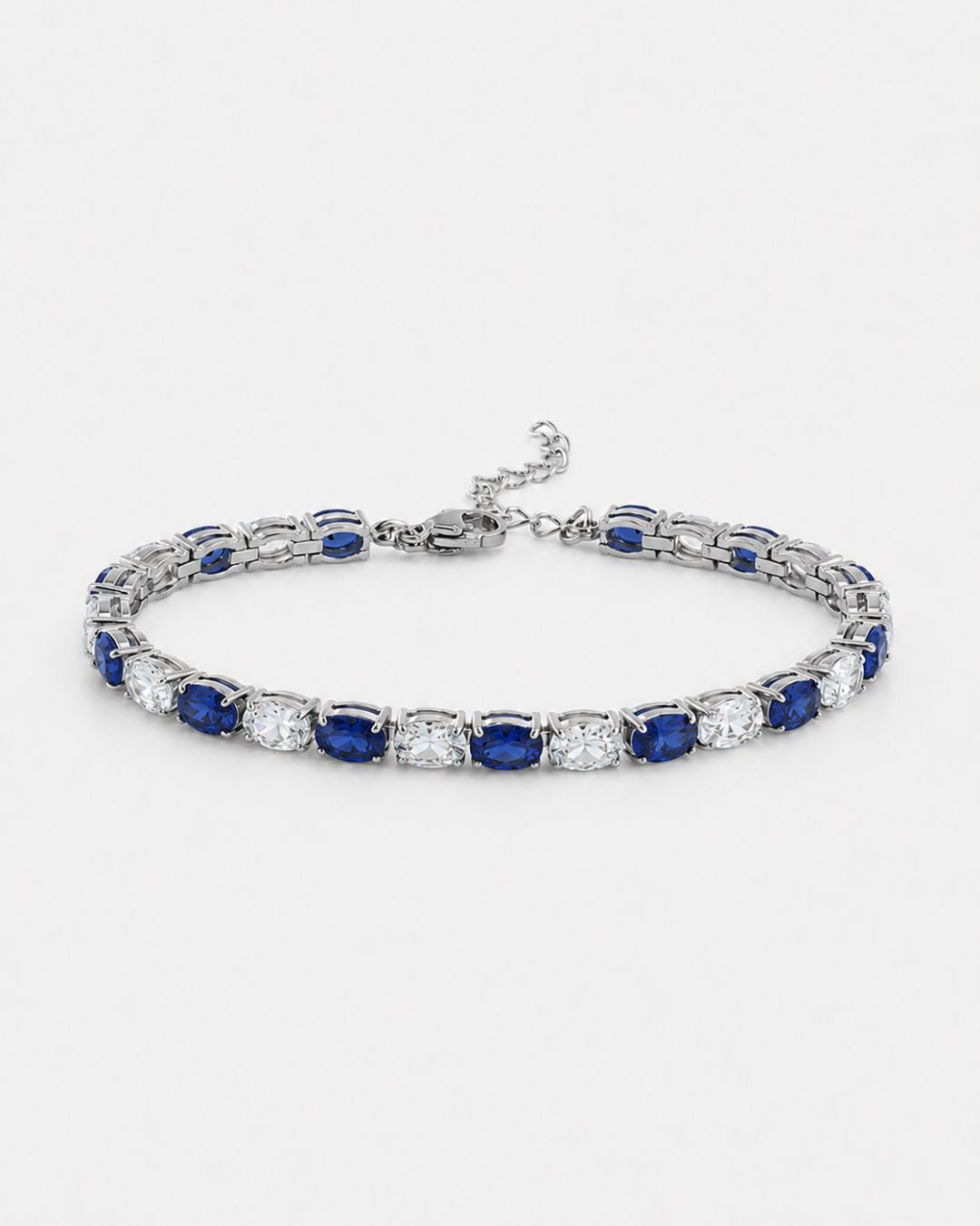 Bruce & Co Zafiro – Blue and Clear Oval Zirconia Bracelet, Adjustable