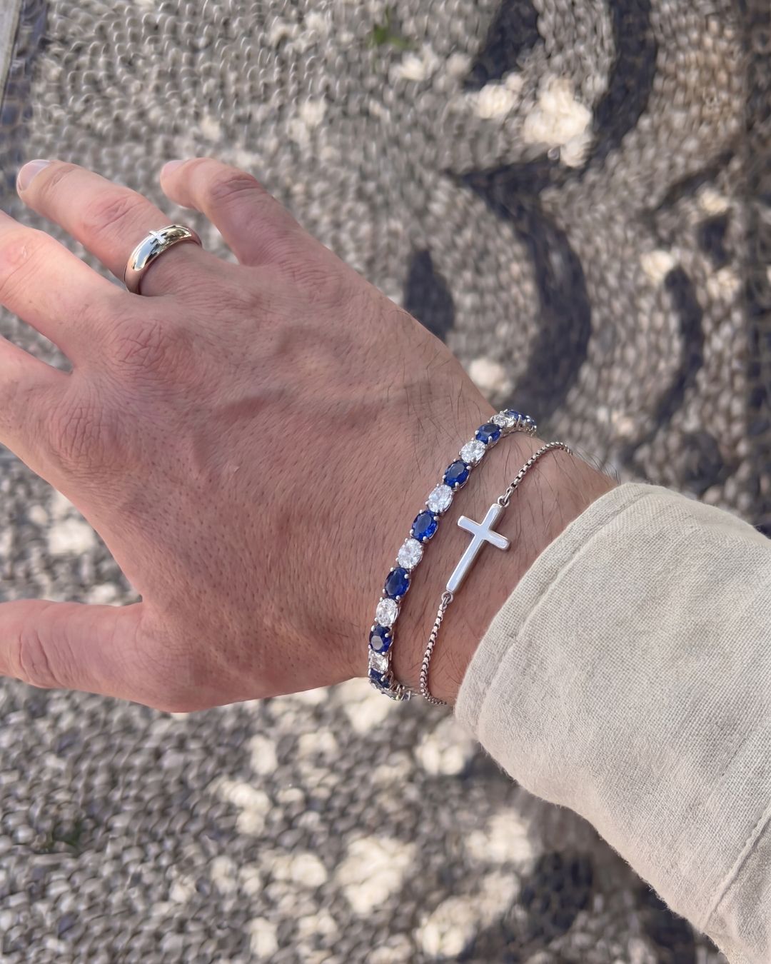 Bruce & Co Zafiro – Blue and Clear Oval Zirconia Bracelet, Adjustable