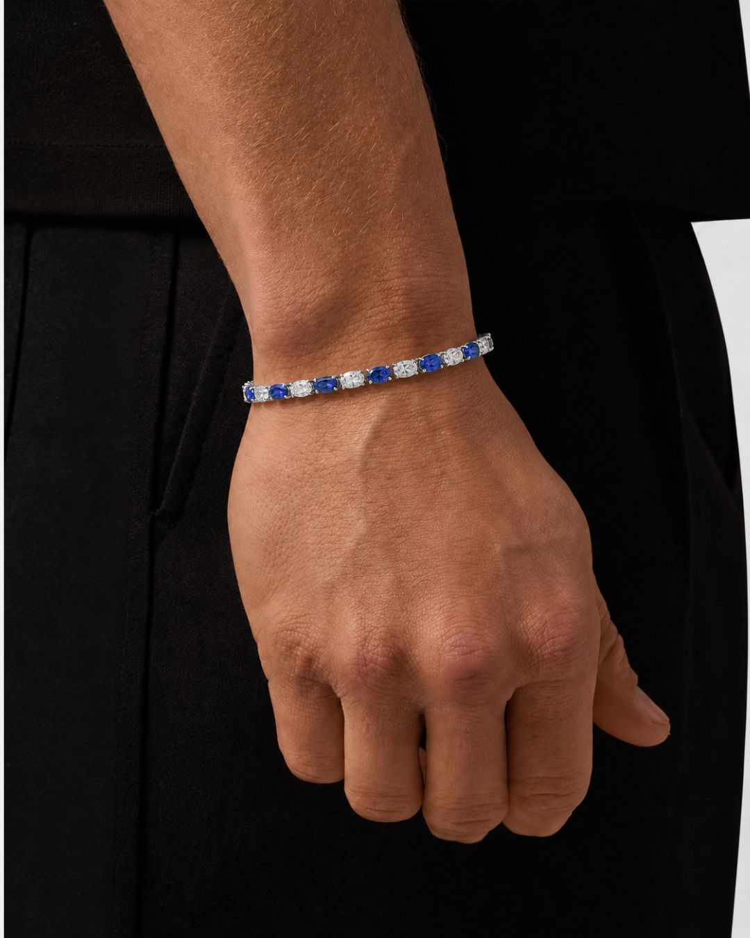 Bruce & Co Zafiro – Blue and Clear Oval Zirconia Bracelet, Adjustable