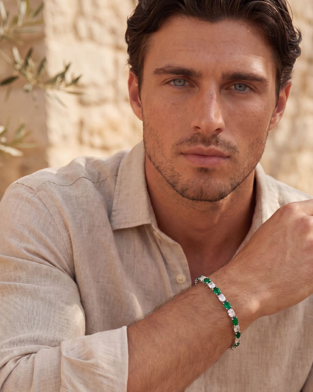 Bruce & Co Zafiro – Green and Clear Oval Zirconia Bracelet, Adjustable