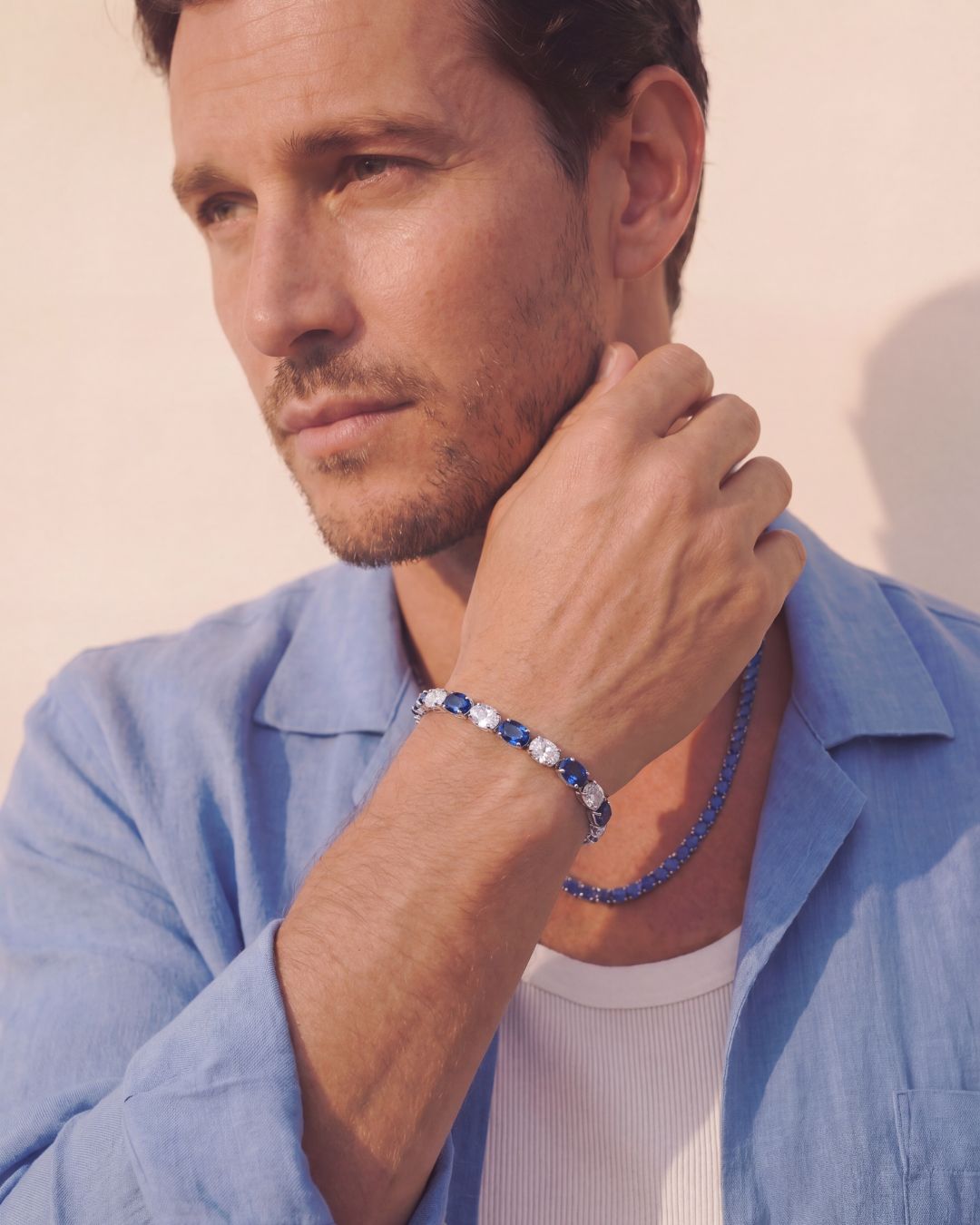 Bruce & Co Zafiro – Blue and Clear Oval Zirconia Bracelet, Adjustable