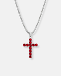 Bruce & Co Red Zirconia Cross Pendant Necklace, Silver-Tone, 60 cm