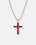 Bruce & Co Red Zirconia Cross Pendant Necklace, Silver-Tone, 60 cm