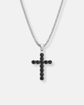 Bruce & Co Black Zirconia Cross Pendant Necklace, Silver-Tone, 60 cm