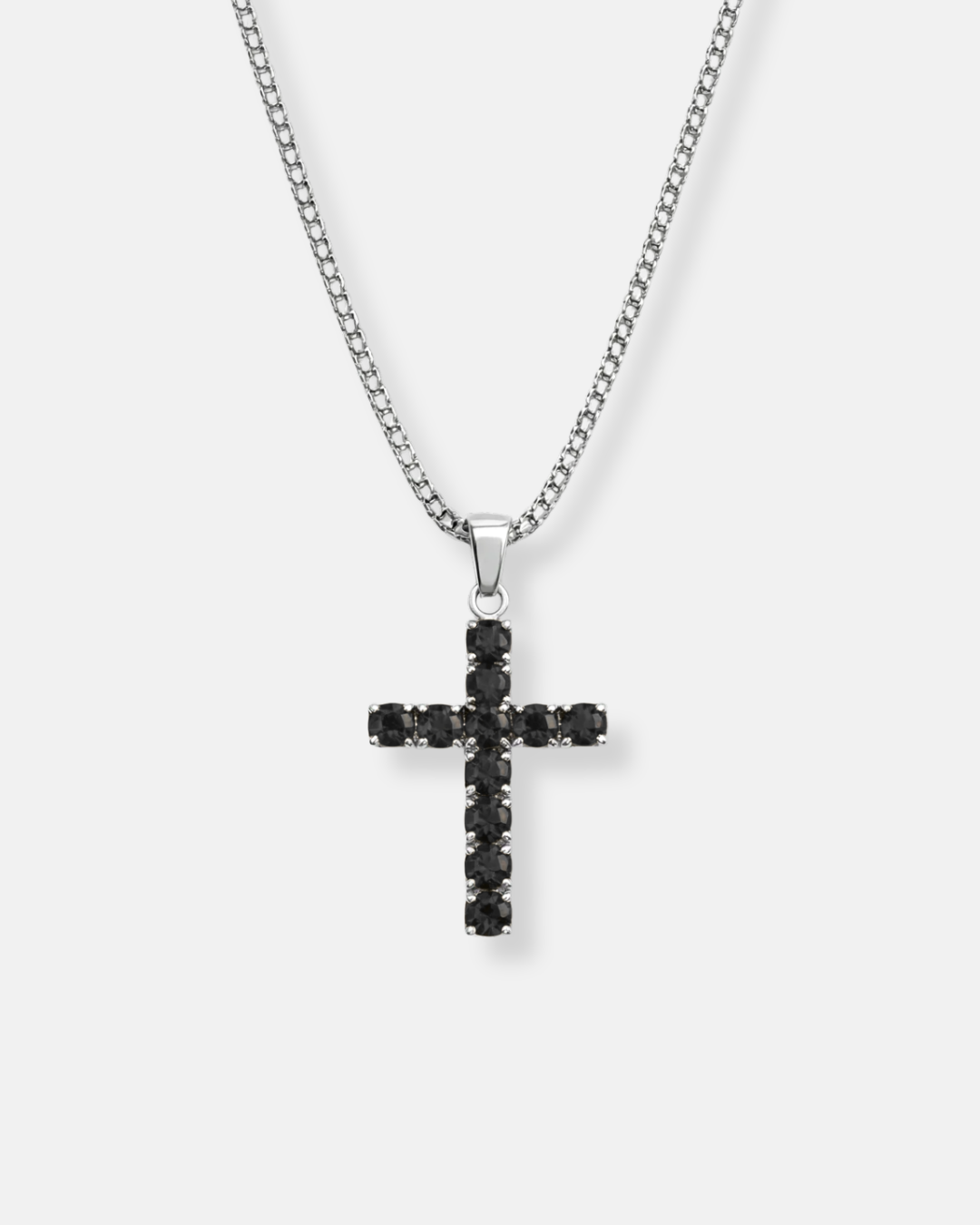 Bruce & Co Black Zirconia Cross Pendant Necklace, Silver-Tone, 60 cm