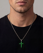Bruce & Co Green Zirconia Cross Pendant Necklace, Silver-Tone, 60 cm