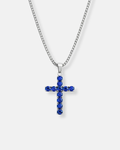 Bruce & Co Blue Zirconia Cross Pendant Necklace, Silver-Tone, 60 cm