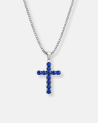 Bruce & Co Blue Zirconia Cross Pendant Necklace, Silver-Tone, 60 cm