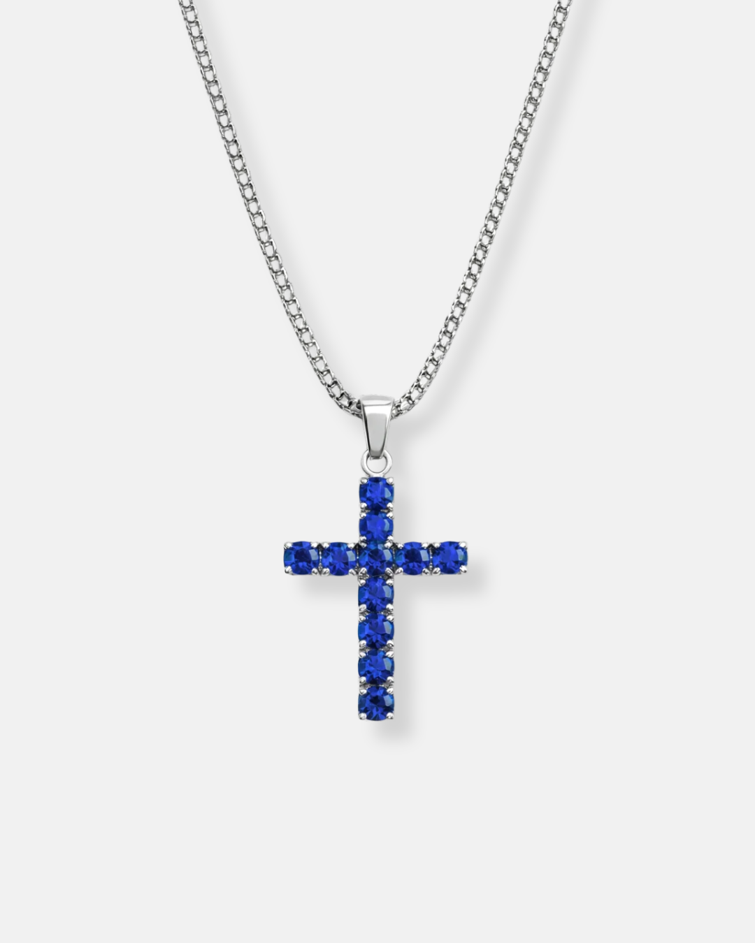 Bruce & Co Blue Zirconia Cross Pendant Necklace, Silver-Tone, 60 cm