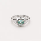 Bruce & Co Aegean – Blue Zircon Sunburst Ring, Steel