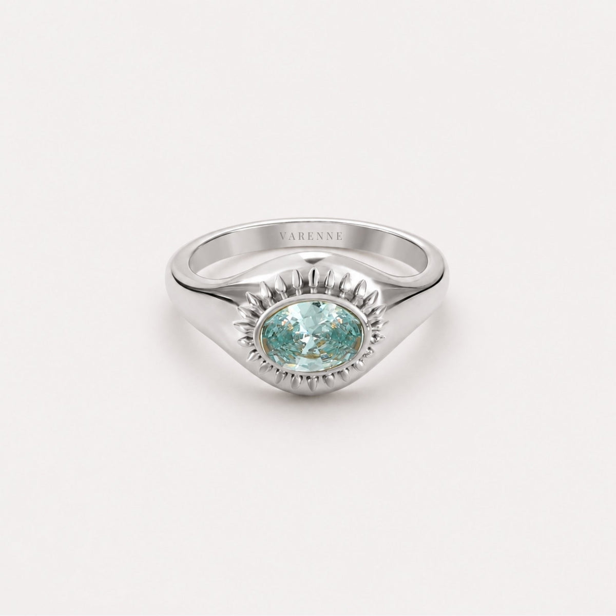 Bruce & Co Aegean – Blue Zircon Sunburst Ring, Steel