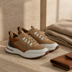 Aerivo Cognac sneakers — premium editorial still life