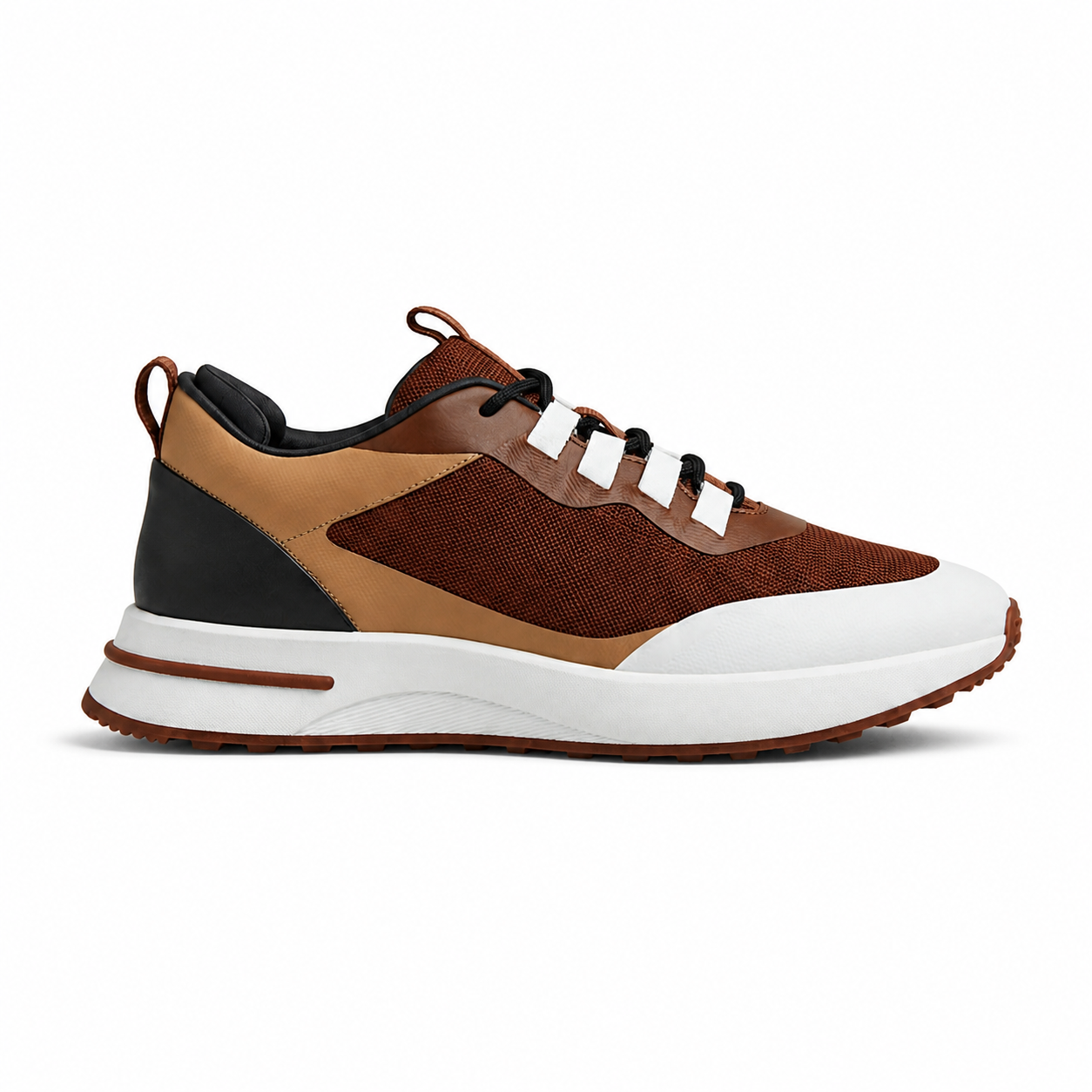 Aerivo Espresso Brown men's mesh casual sneakers side profile on pure white