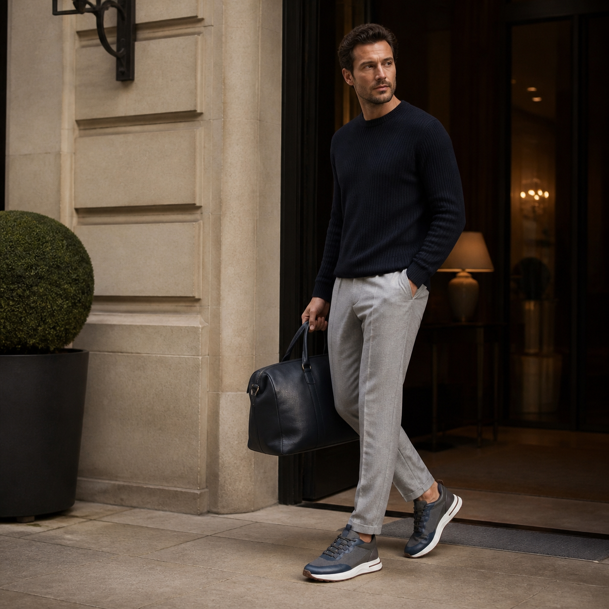 Aerivo Navy sneakers — luxury hotel styling