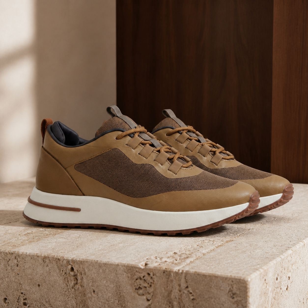 Aerivo Taupe men's mesh casual sneakers gallery 06 editorial still life