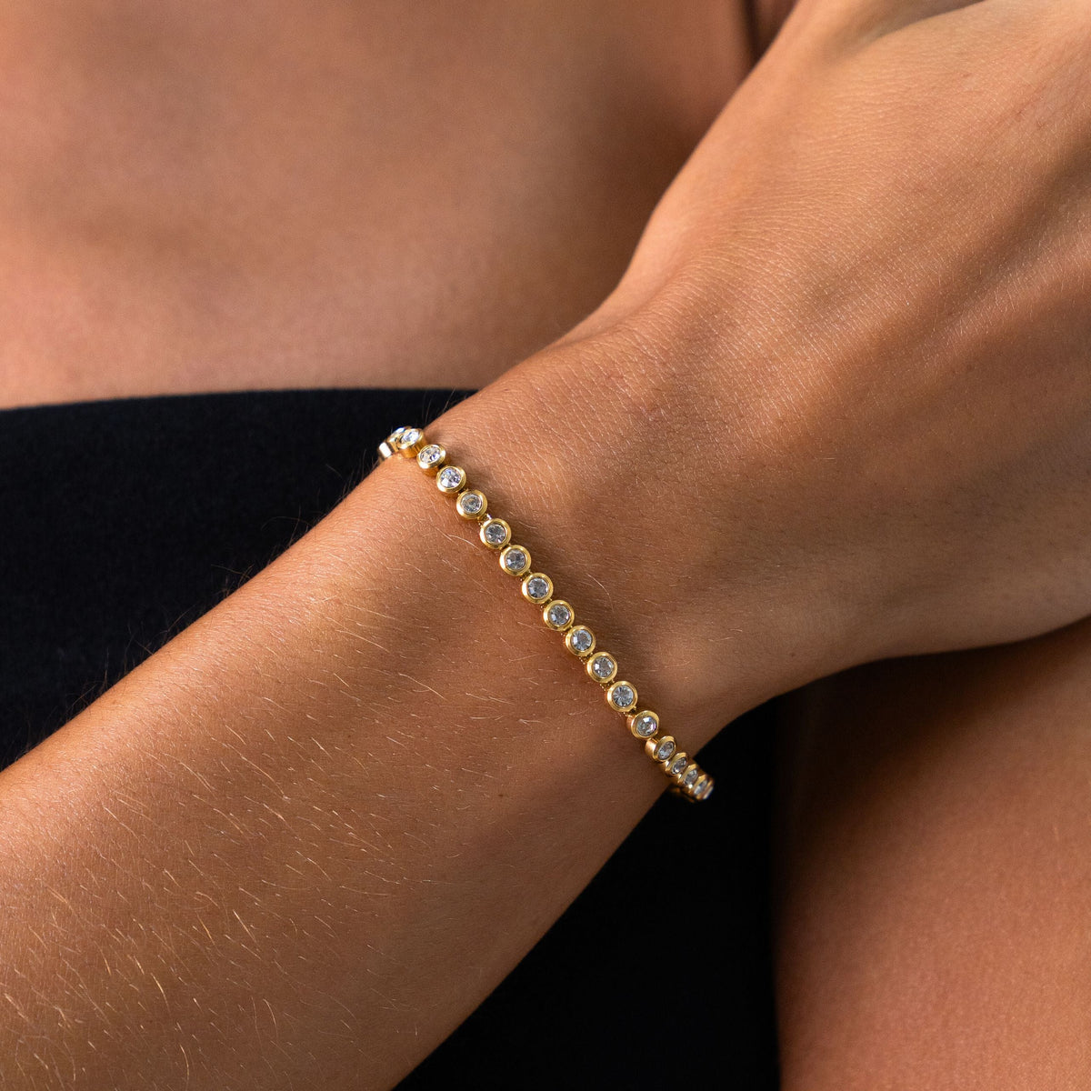 Bruce & Co Round Zircon Tennis Bracelet, 17 cm, Steel
