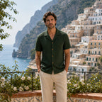 Avedane green and beige summer set styled in Positano