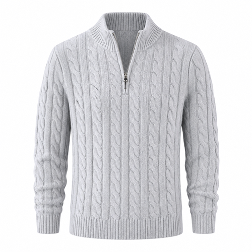 Avenor grey cable-knit half-zip sweater ghost mannequin