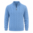 Avenor light blue cable-knit half-zip sweater ghost mannequin