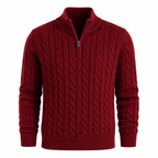 Avenor burgundy cable-knit half-zip sweater ghost mannequin