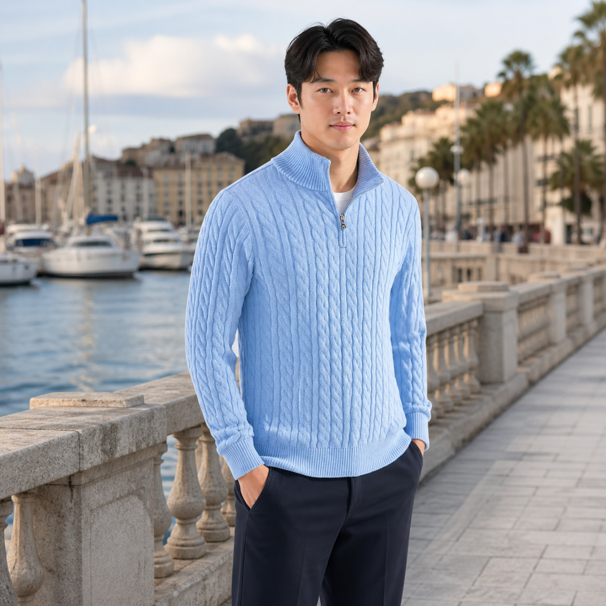 Avenor light blue sweater styled by a marina