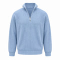 Blue Avesaro men's ribbed cotton half-zip pullover on pure white