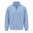 Blue Avesaro men's ribbed cotton half-zip pullover on pure white