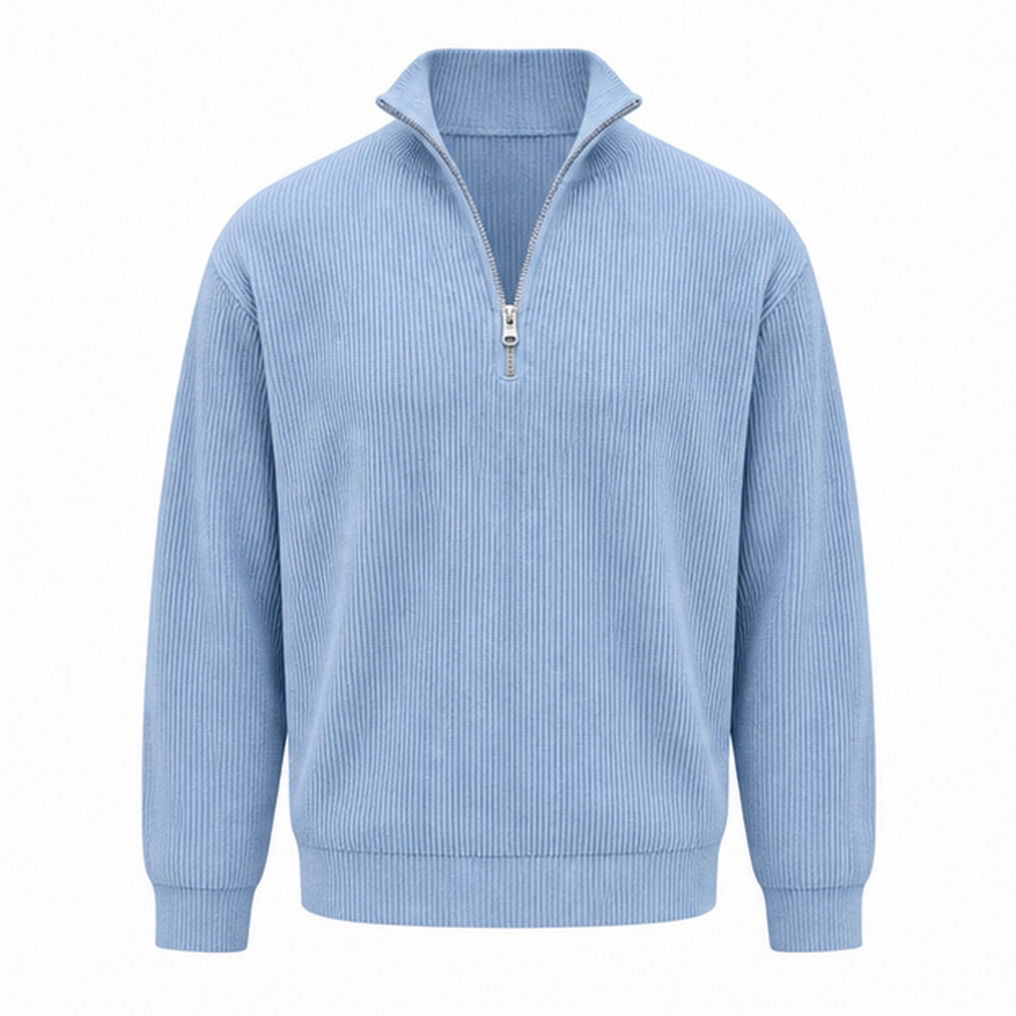 Blue Avesaro men's ribbed cotton half-zip pullover on pure white