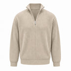 Khaki Avesaro men's ribbed cotton half-zip pullover on pure white