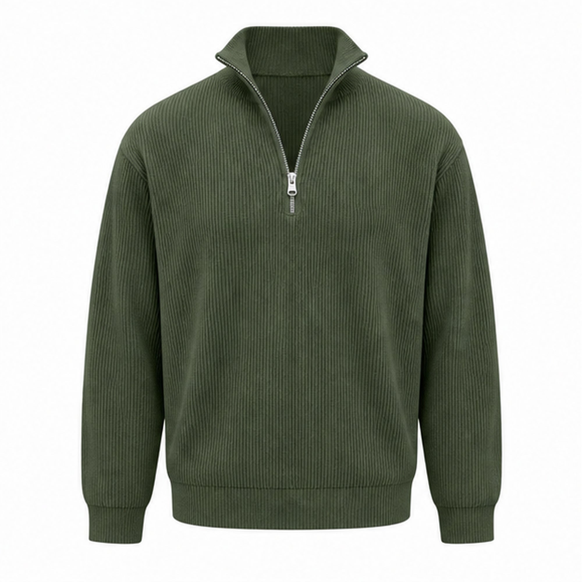 Green Avesaro men's ribbed cotton half-zip pullover on pure white