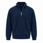 Navy Avesaro men's ribbed cotton half-zip pullover on pure white