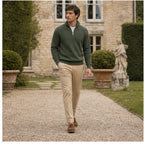 Green Avesaro half-zip pullover styled at a country estate