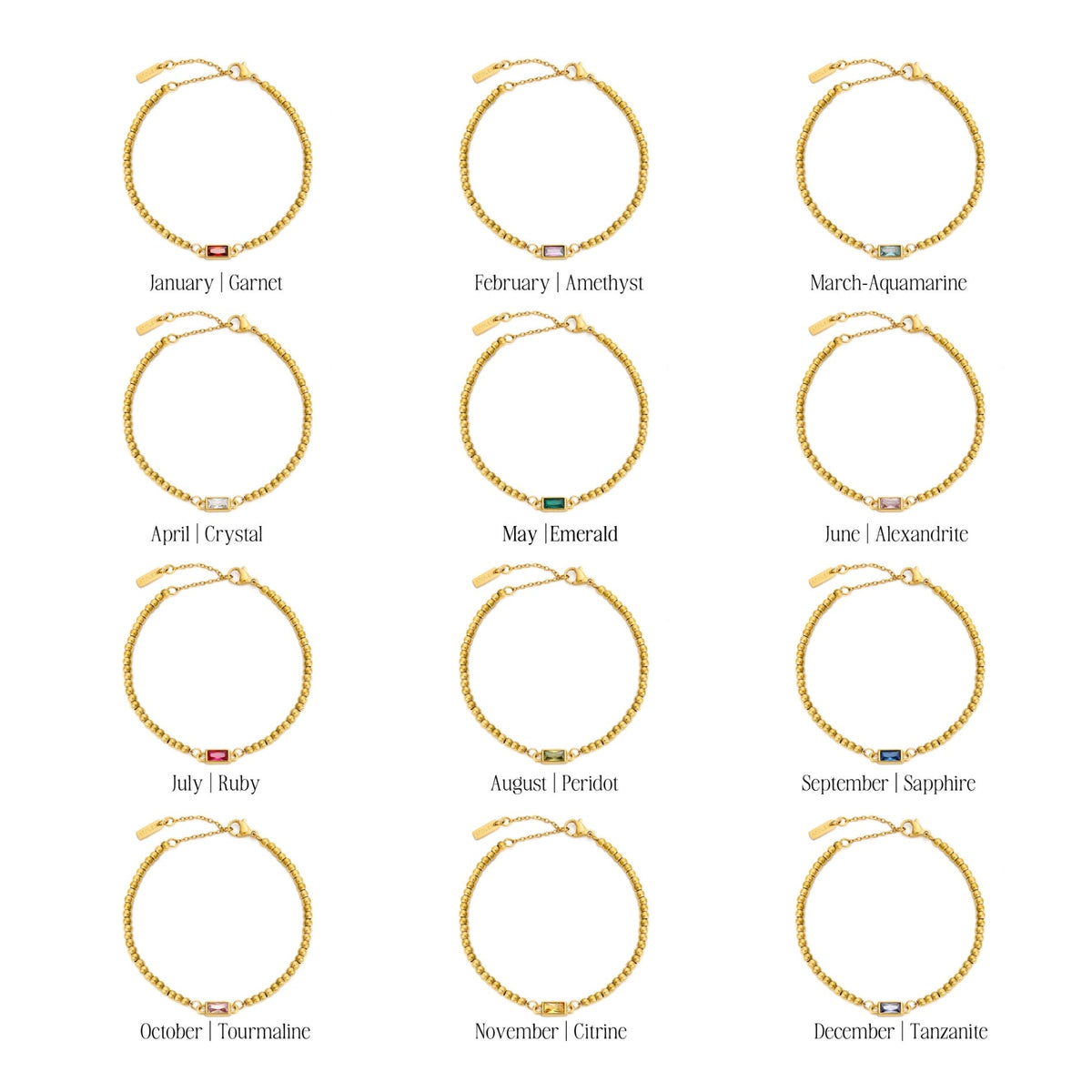 Bruce & Co Birthstone-Color Zircon Beaded Bracelet, Gold PVD Steel