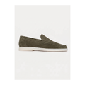 Bellaro olive suede Venetian loafers, side profile on white