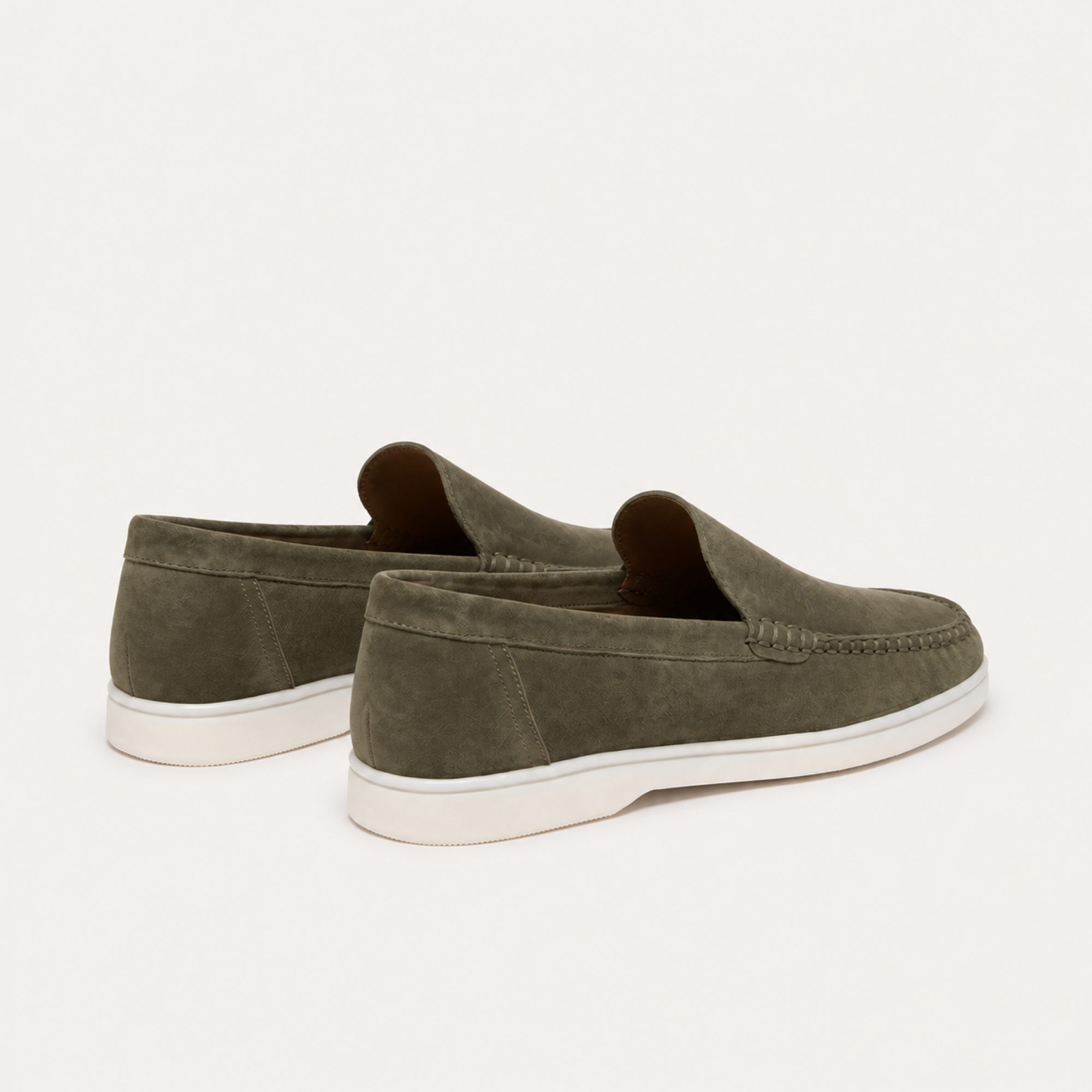 Bellaro olive suede Venetian loafers, editorial rear view