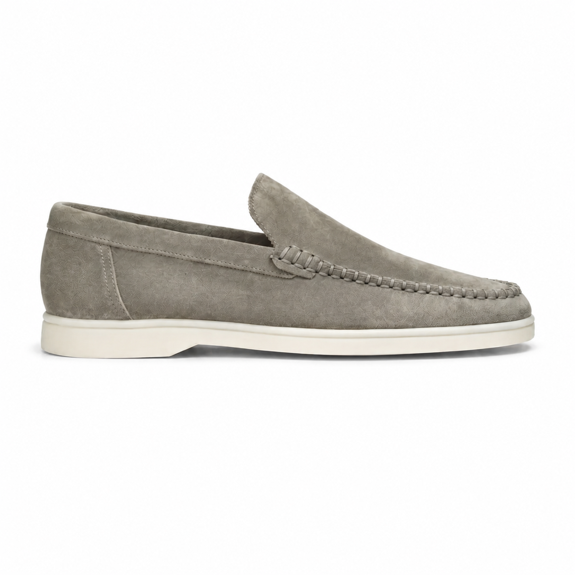 Bellaro stone-pistachio loafer, side profile on white