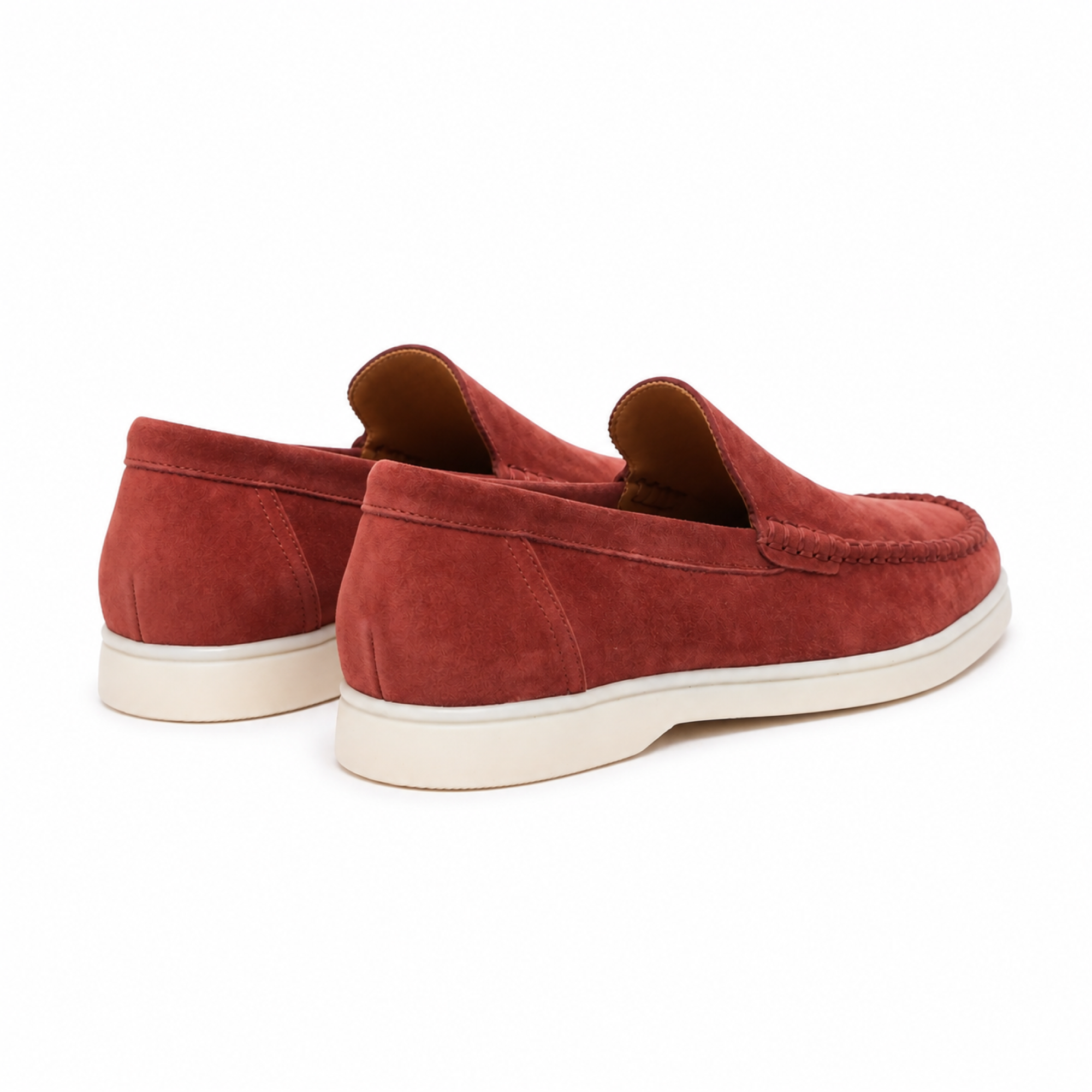 Bellaro port red loafers rear three-quarter view on white