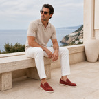 Bellaro port red loafers worn on terrace