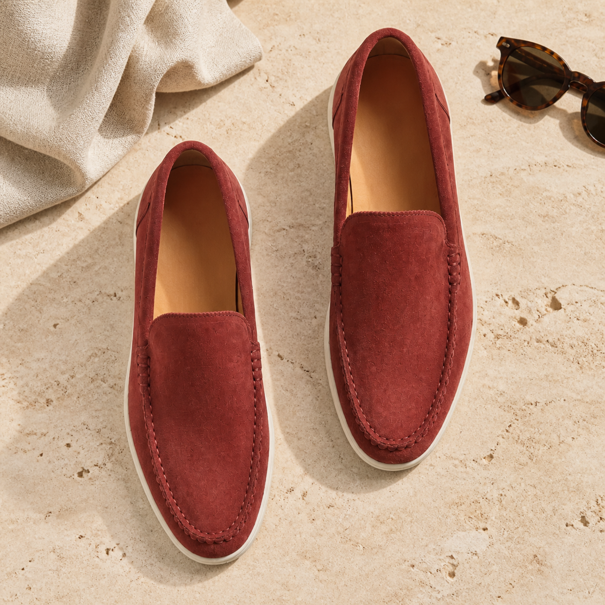Bellaro port red loafers luxury flat lay