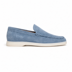 Bellaro sapphire blue loafer side profile on white