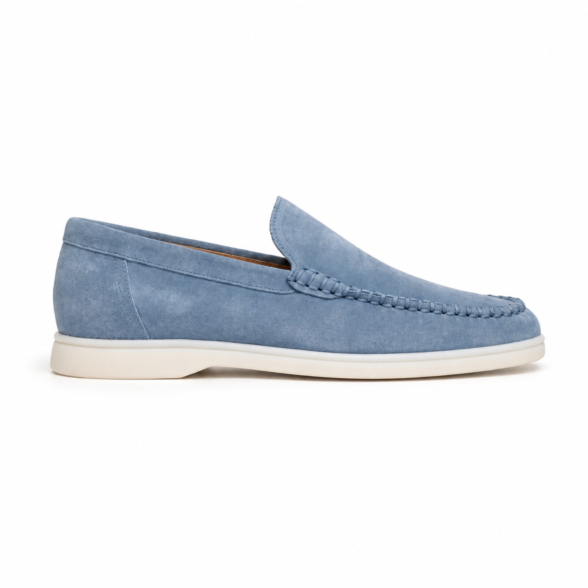 Bellaro sapphire blue loafer side profile on white