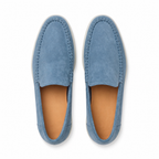 Bellaro sapphire blue loafers top view on white
